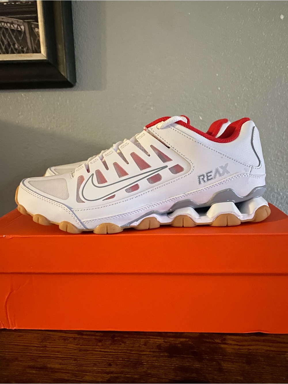 Nike White and Red Reax Sneakers